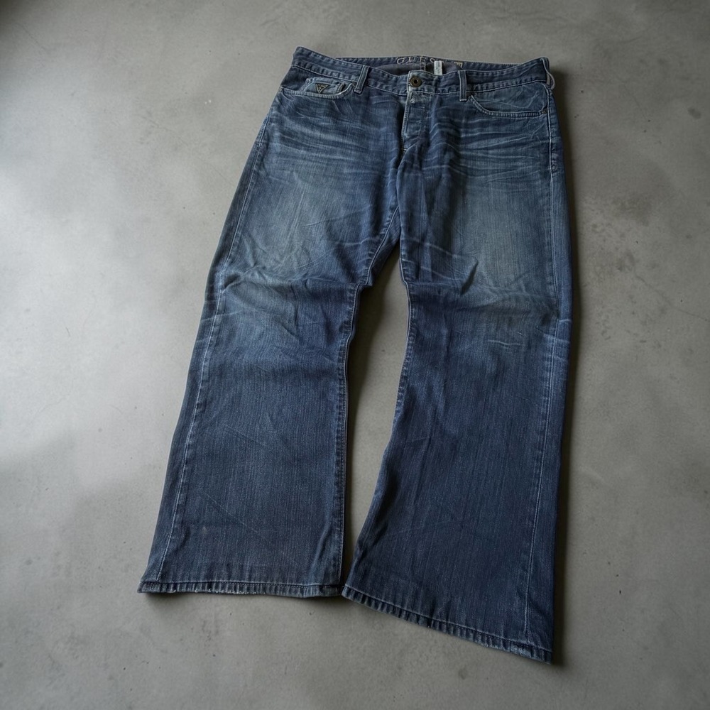 Guess Los Angeles Falcon Slim Boot Jeans Mens 38 Blue Denim Button Fly Bootcut